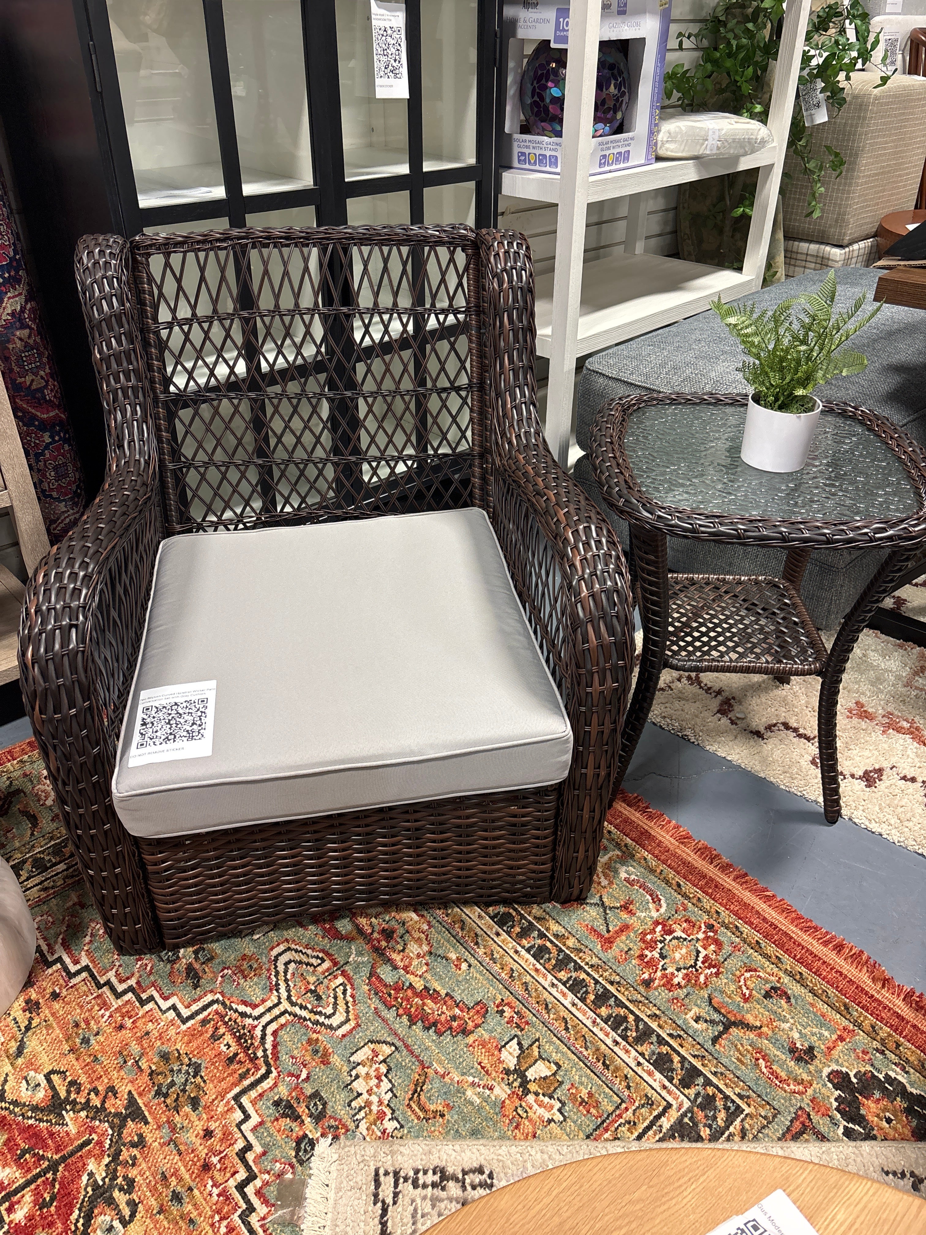 2pc Rilyson Curved Handrail Wicker Patio Conversation Set with Gray Cushion SHOWROOM ITEM