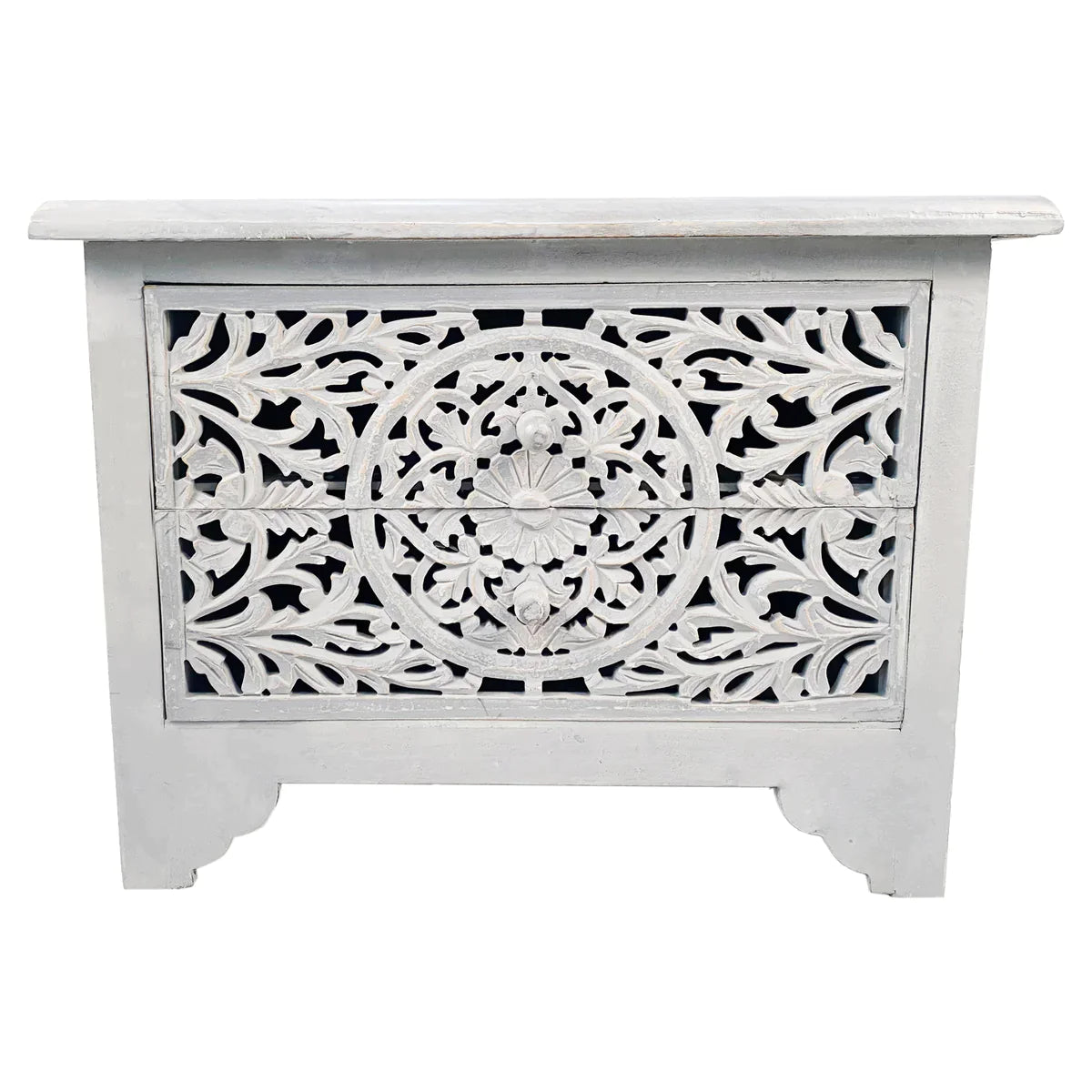 2-Drawers Antique White Wooden Nightstand