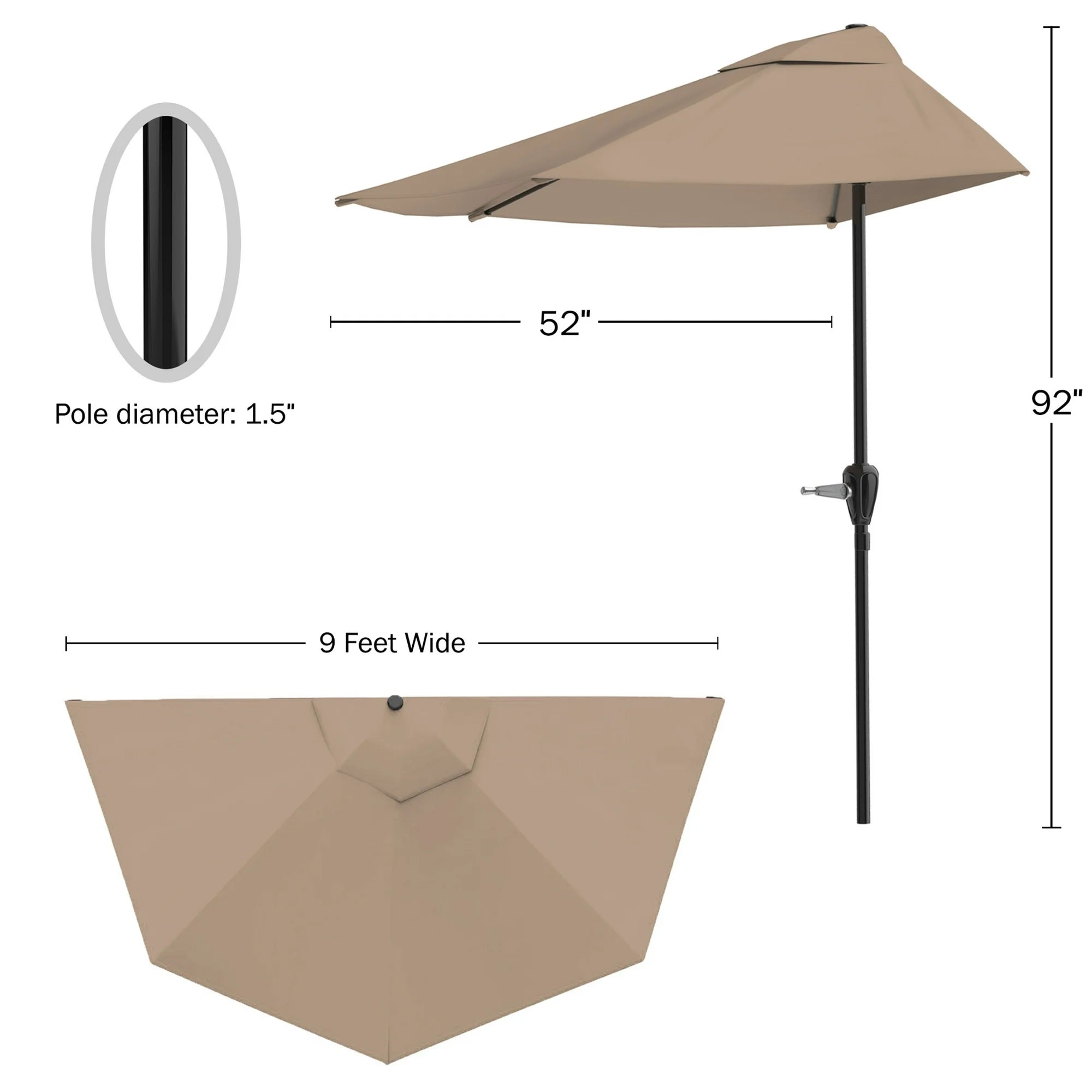 Steel Outdoor Half Round Patio Market Umbrella with Easy Crank Lift in Sand