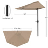 Steel Outdoor Half Round Patio Market Umbrella with Easy Crank Lift in Sand