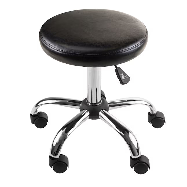 Black/Chrome Short Upholstered Swivel Metal Bar Stool