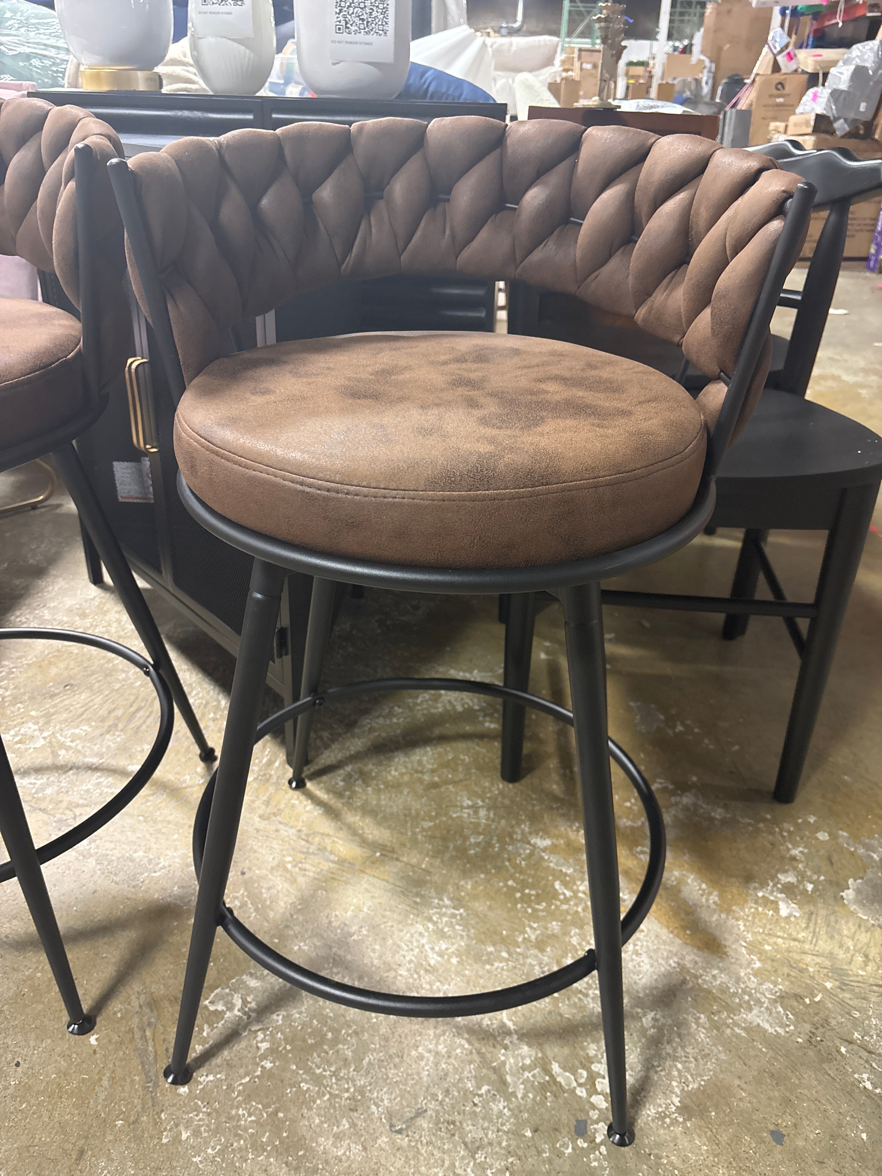 (Set of 3) 28" Swivel Suede Fabric Bar Stool with Woven Back and Footrest - Dark Brown SHOWROOM ITEM