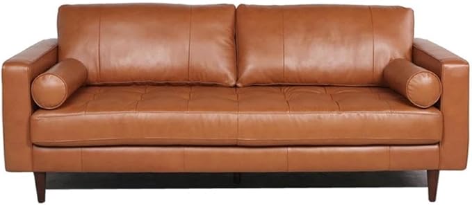 MAKLAINE 88.5" W Mid-Century Leather Fitted Back Sofa SHOWROOM ONLY ITEM