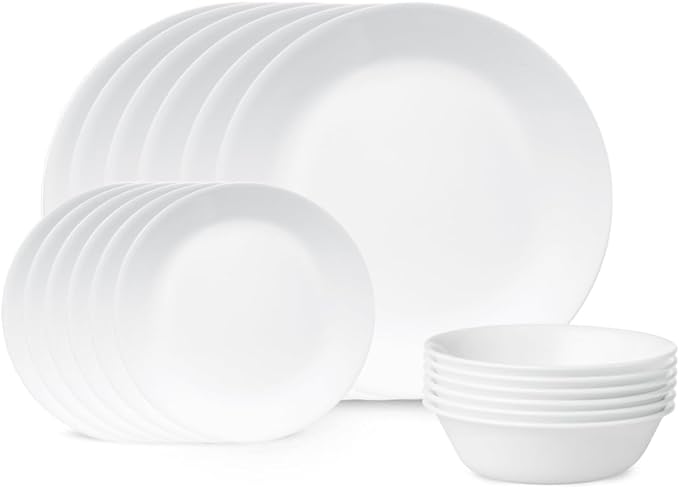 Livingware 18-Piece Dinnerware Set, Winter Frost White, Service for 6