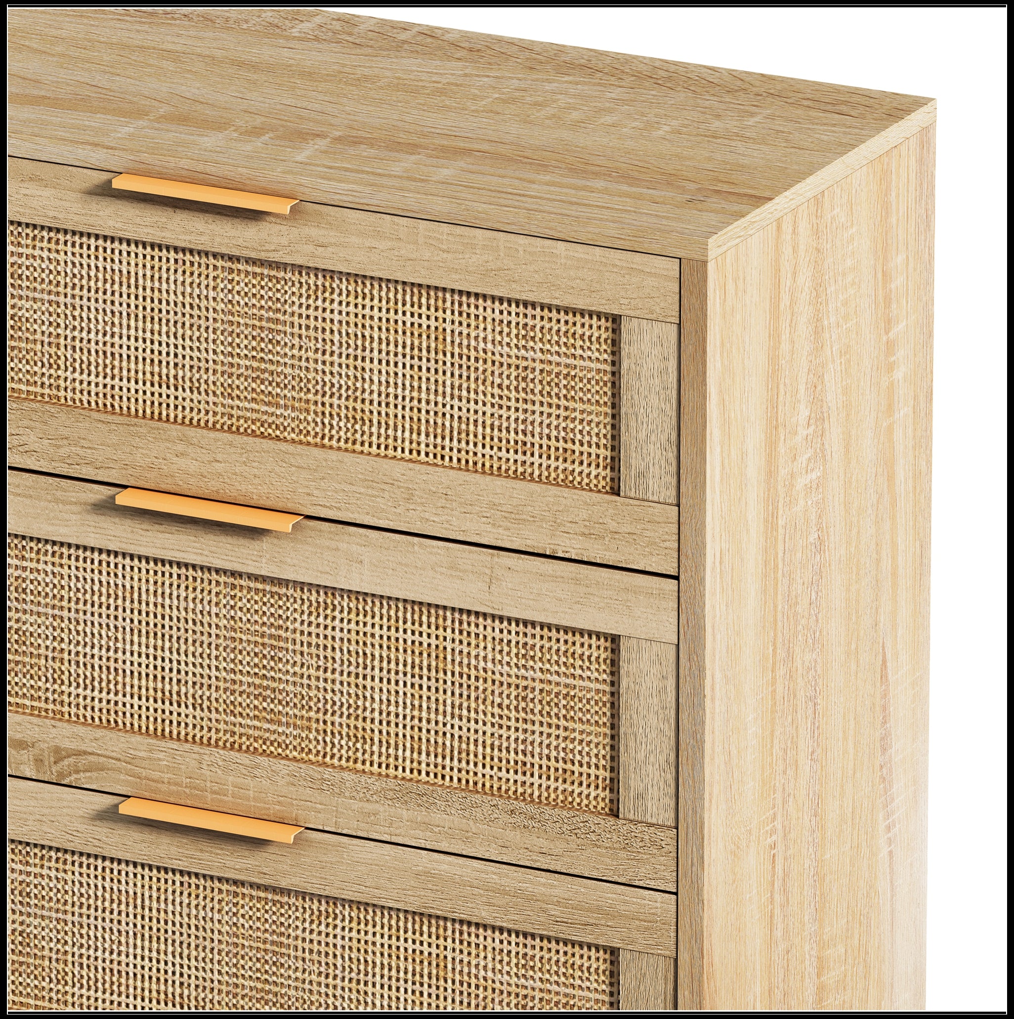 6-Drawers Rattan Storage Cabinet Rattan Drawer, Natural