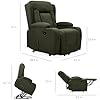 Modern Linen Electric Power Lift Chair, Recliner Massage Chair, Adjustable Furniture for Back, Legs w/ 3 Positions, USB Port, Heat, Cupholders, Easy-to-Reach Button - Olive