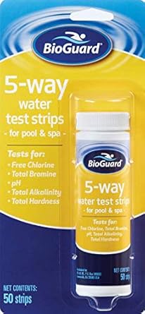5-in-1 Pool Test Strips, 50 Strips, Quick & Easy Testing for Crystal Clear Water: Bromine, Chlorine, pH, Alkalinity, & Hardness