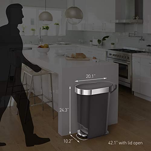 Slim Kitchen Step Trash Can with Liner Rim, Grey Plastic