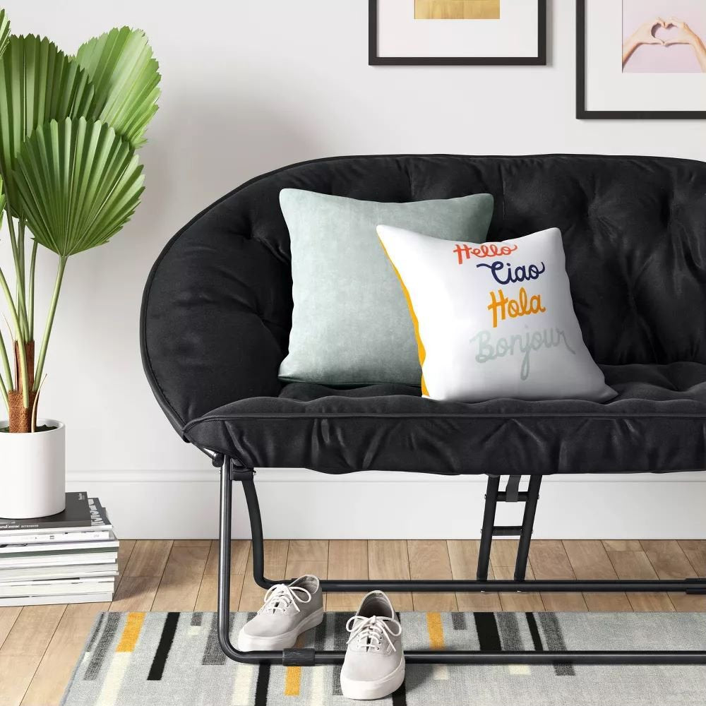 Two-Seater Pull Out Portable Folding Sofa In Black (2PCS/Case)