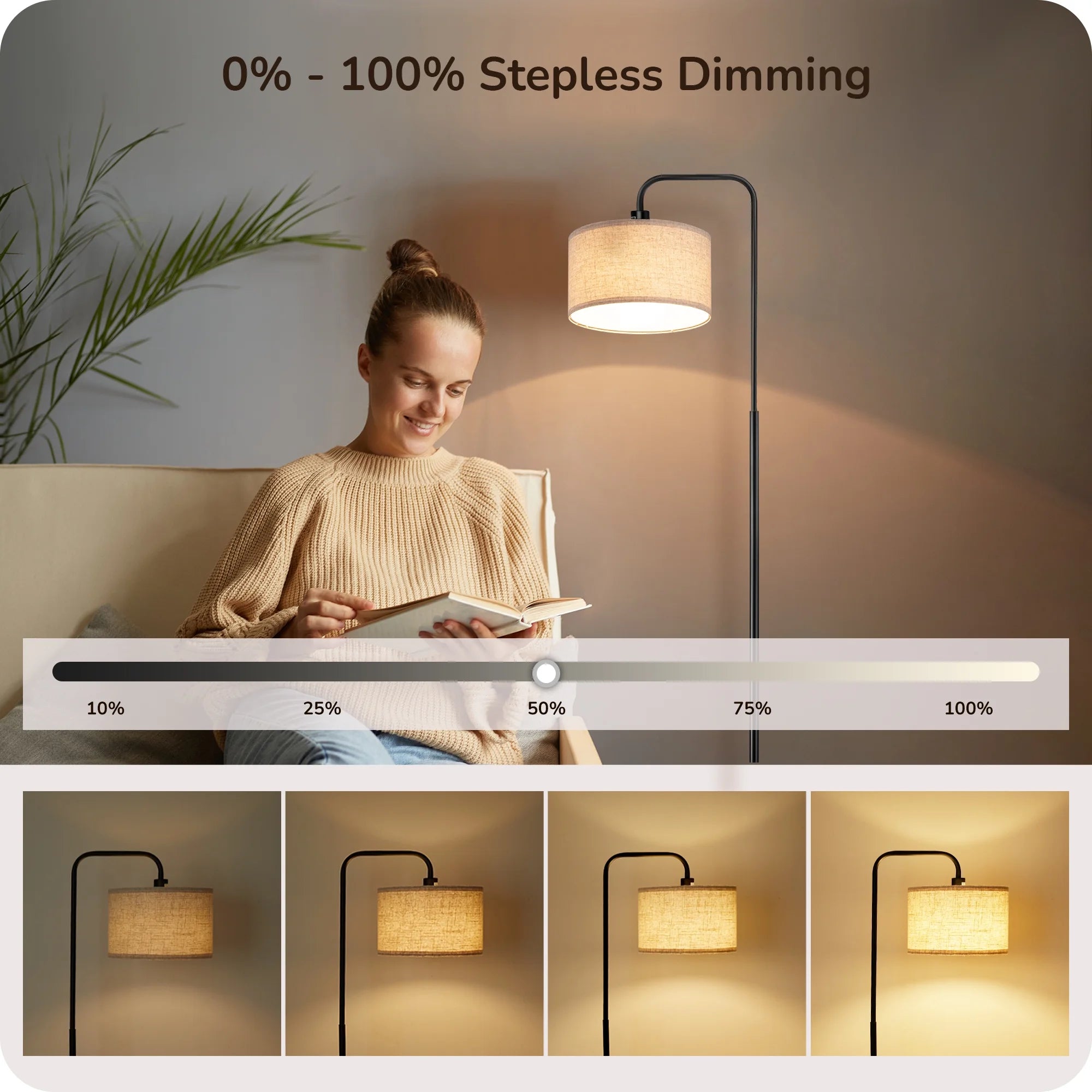 Modern Arc Floor Lamp with Remote Control Metal Dimmable Pole Lamp with Shade