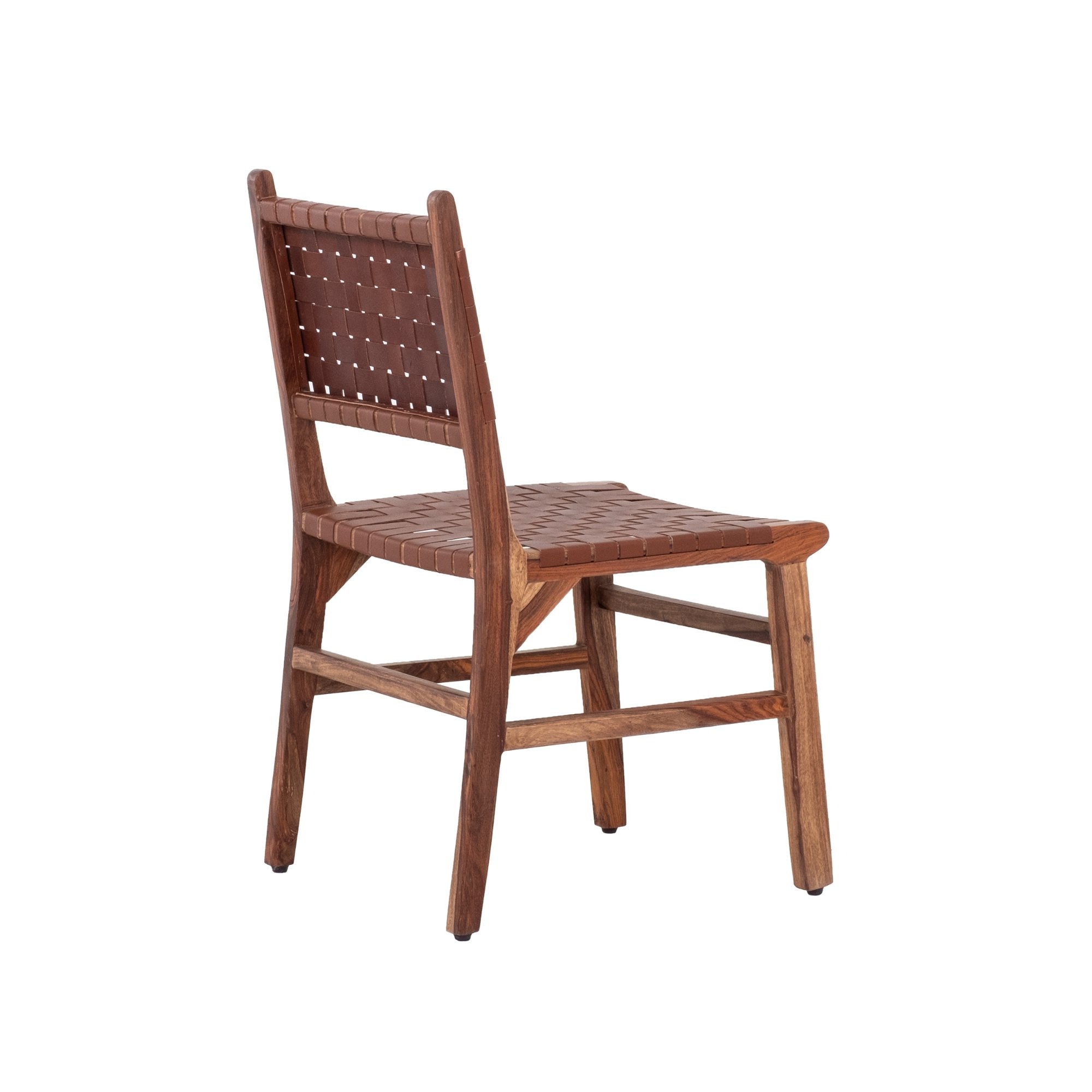 Leather Woven Dining Chair Wooden Chair Set Of 2, Brown