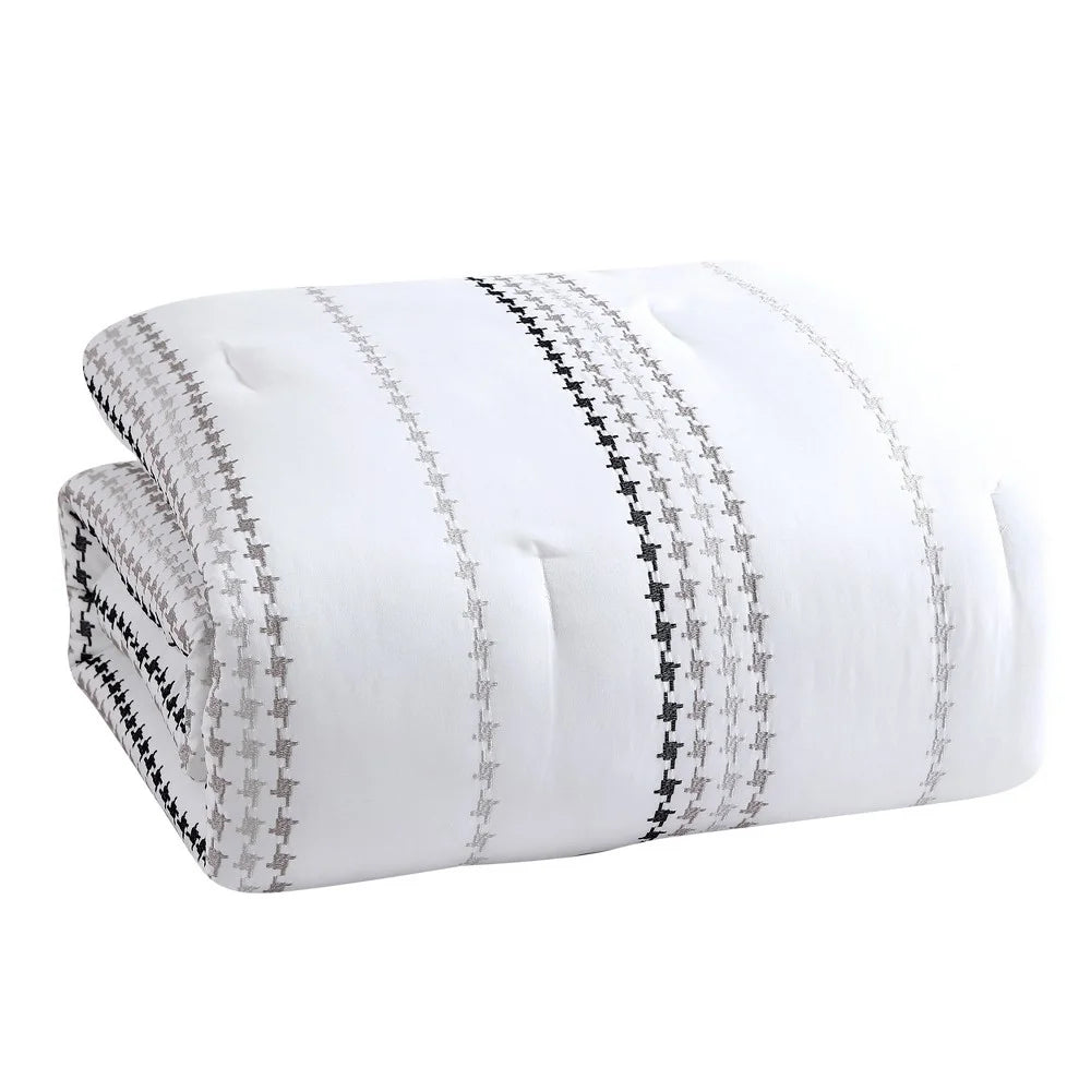 Delphi Embroidered Stripe Comforter Sheets Bedding Set White/Gray - King