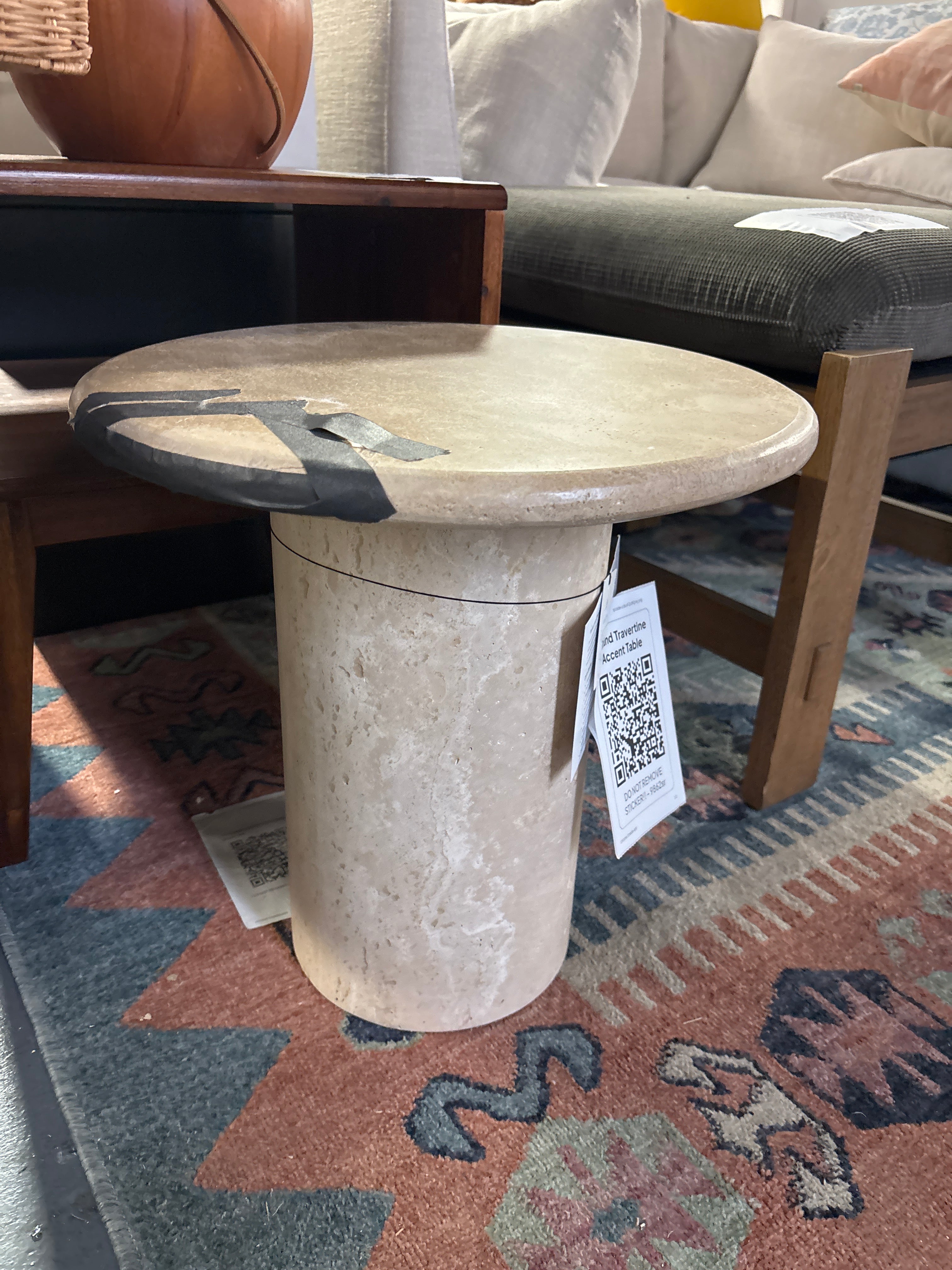 Round Travertine Accent Table SHOWROOM ITEM