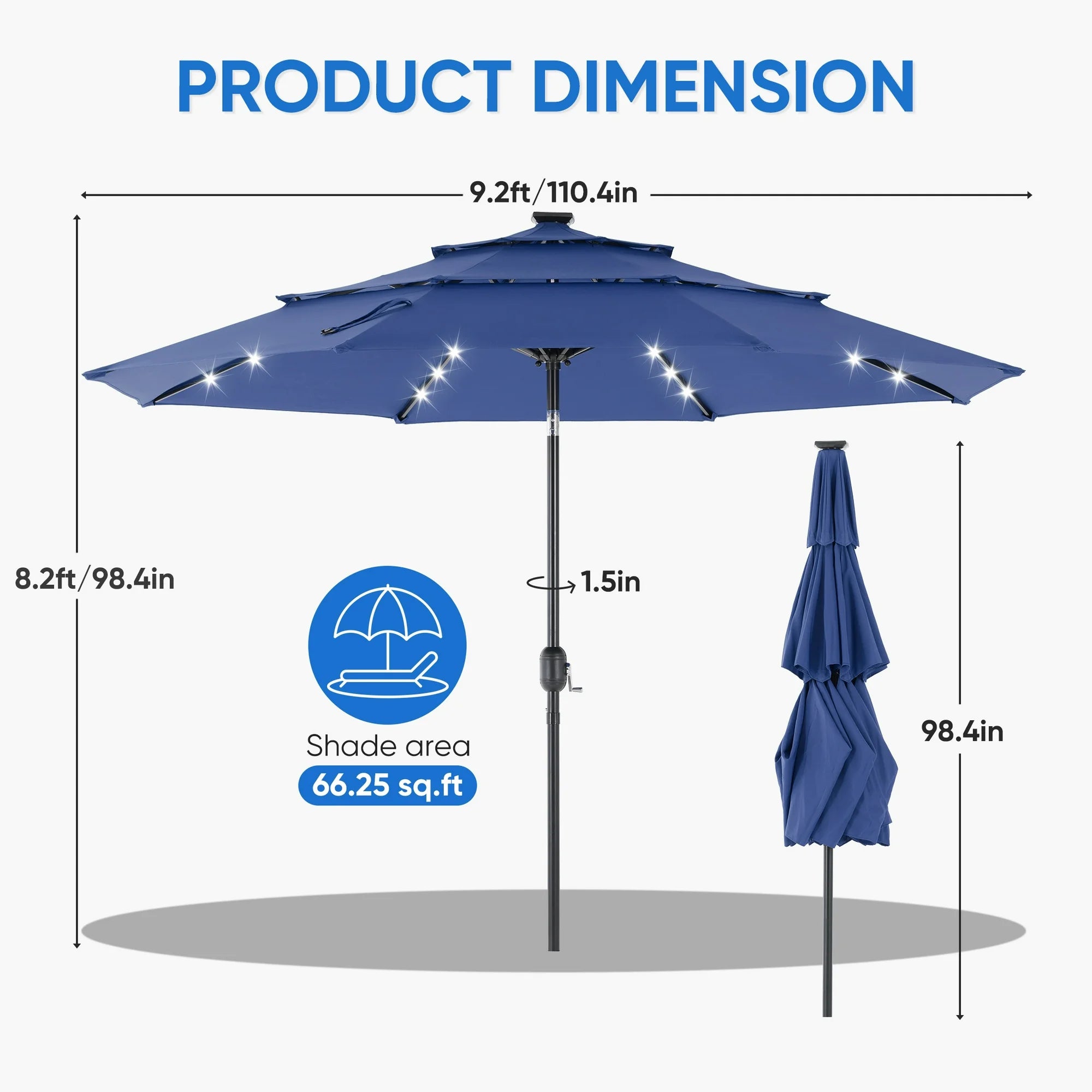 3-Tier Patio Umbrella with Tilt Adjustment Outdoor Market Umbrella Navy Blue