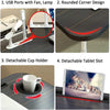 Foldable Lap Desk for Bed, Bed Tray Table with 4 USB Ports, Holder Slots, Cup Holder and Drawer, Laptop Desk Table with Mini Lamp, Fan, Portable Notebook Table Stand for Laptop, Tablet, Black