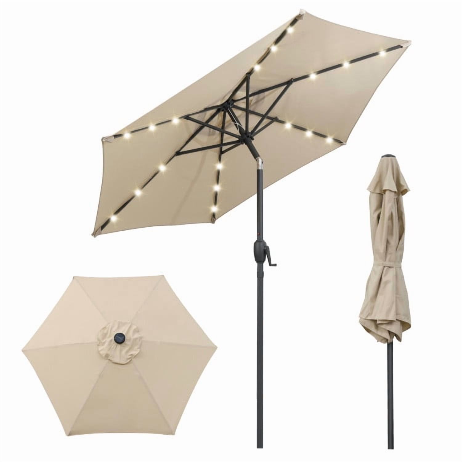 Outdoor Patio Umbrella,  Solar Powered Patio Umbrella with LED Lights and Crank Handle