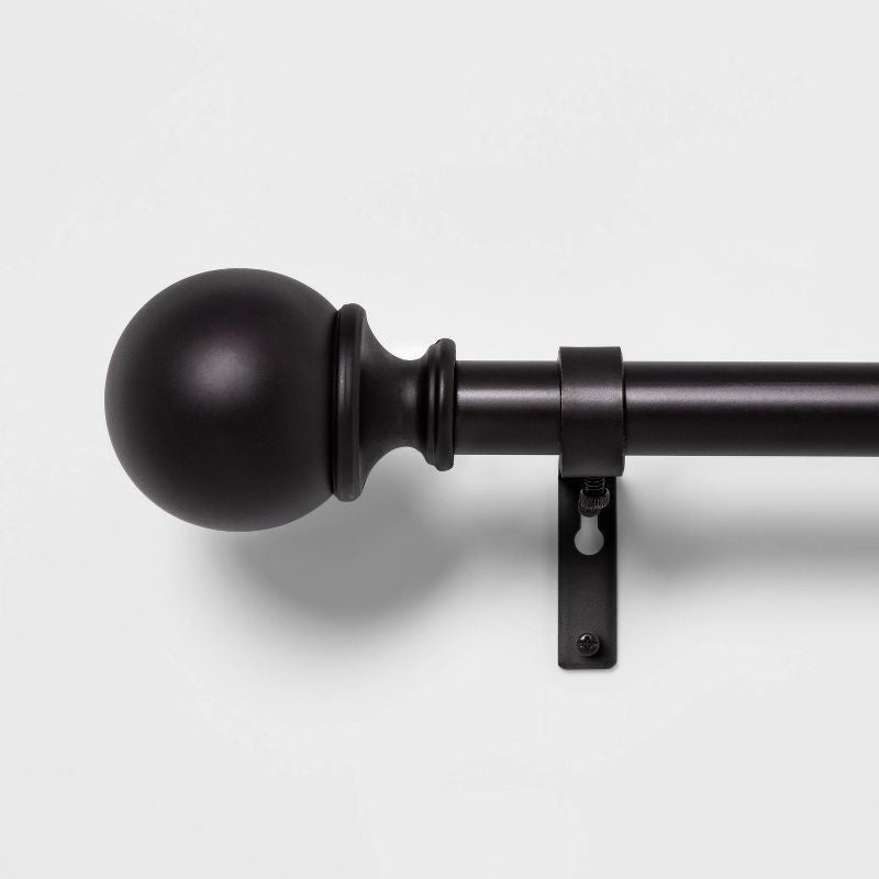 Ball Curtain Rod Matte Black - Adjustable Metal, Single Rod