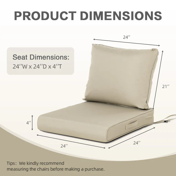 Outdoor Chair Cushions, Patio Deep Seat Cushions with Handle & Adjustable Straps - Khaki