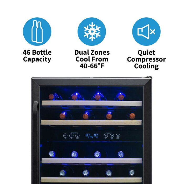 Black 46 Bottle Dual Zone Freestanding/Built-In Wine Refrigerator