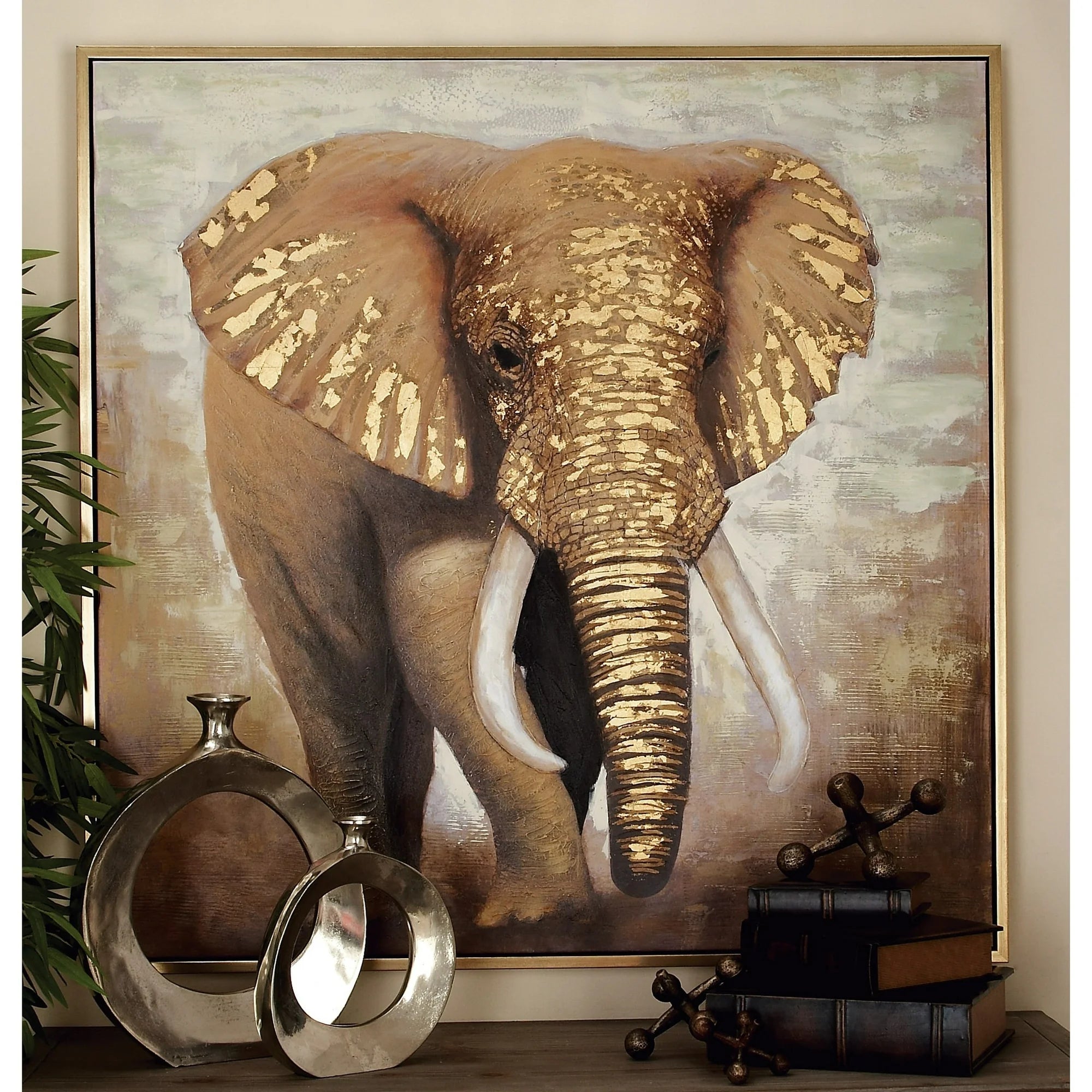 Elephant Framed Wall Art with Gold Frame