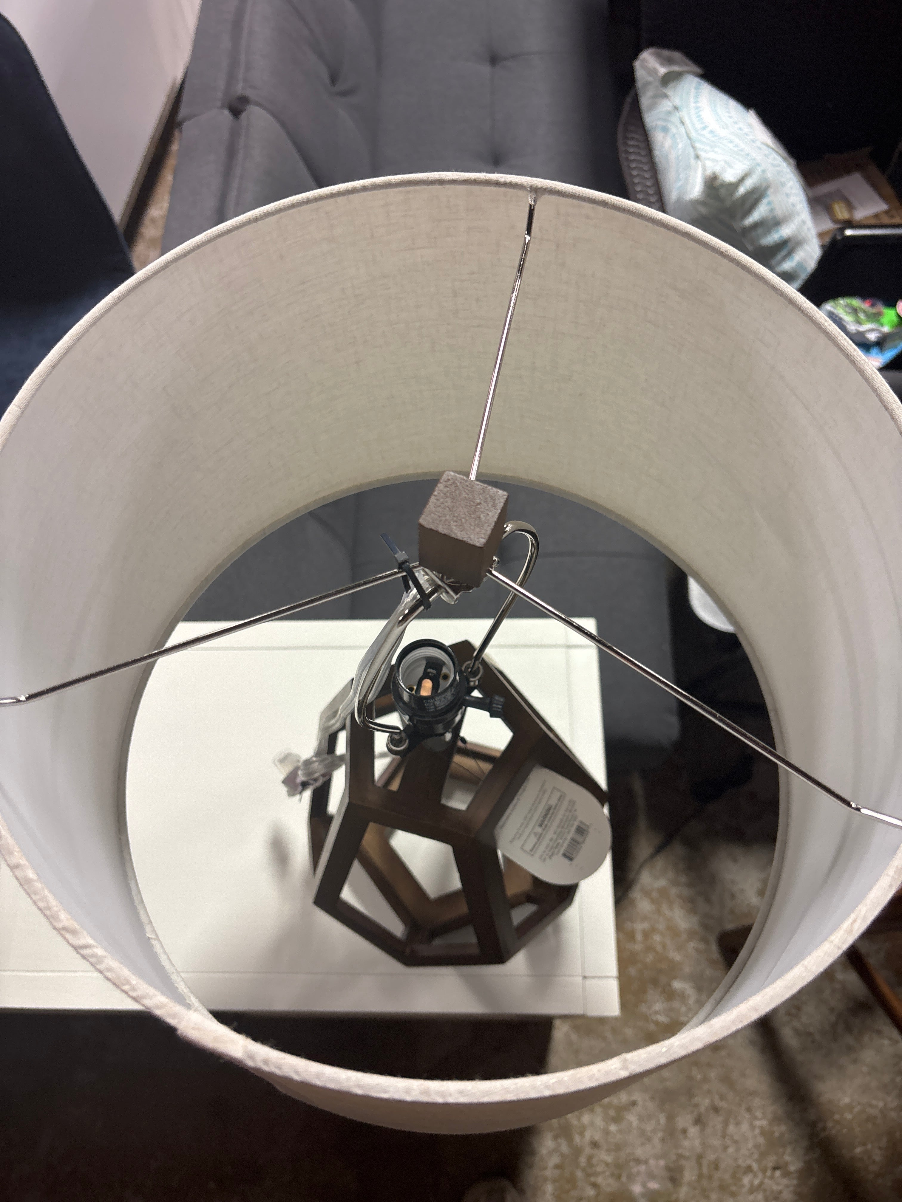 Large Wood Geo Assembled Table Lamp - Brown SHOWROOM ITEM