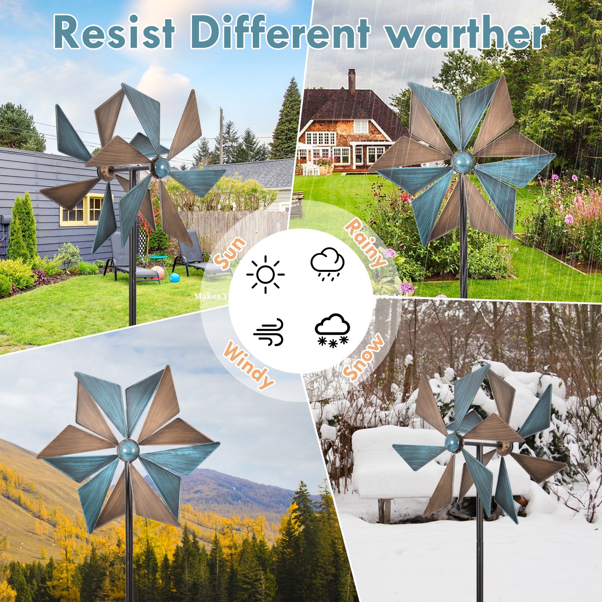 Yard Wind Spinner - Majestic Metal Garden Decoration in Blue-Copper Hue with Spinners