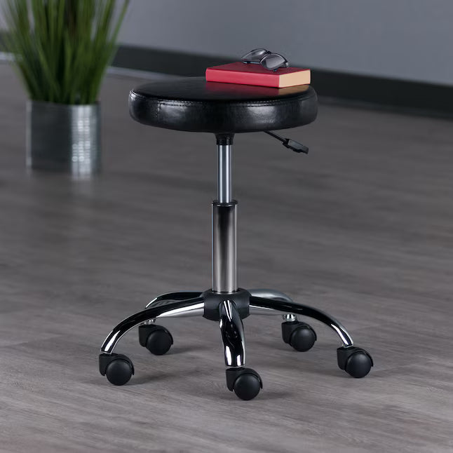 Black/Chrome Short Upholstered Swivel Metal Bar Stool