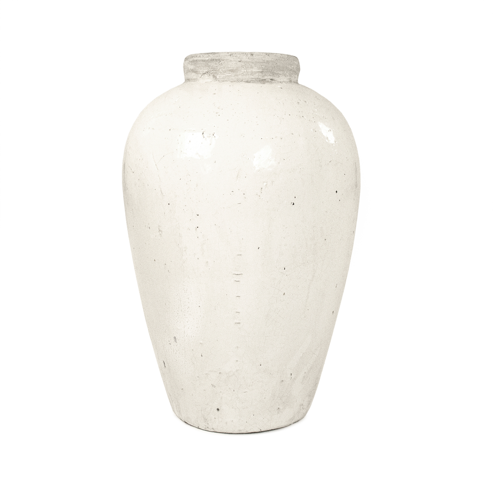 Terracotta Vase Made Of Stoneware In Distressed White Finish