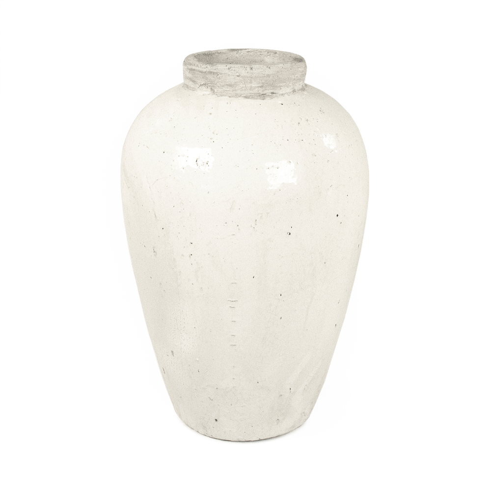 Terracotta Vase Made Of Stoneware In Distressed White Finish