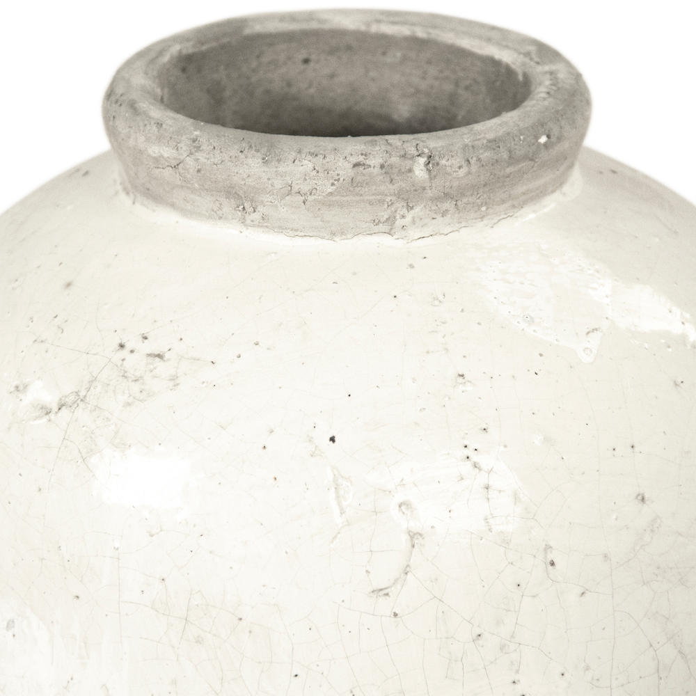 Terracotta Vase Made Of Stoneware In Distressed White Finish