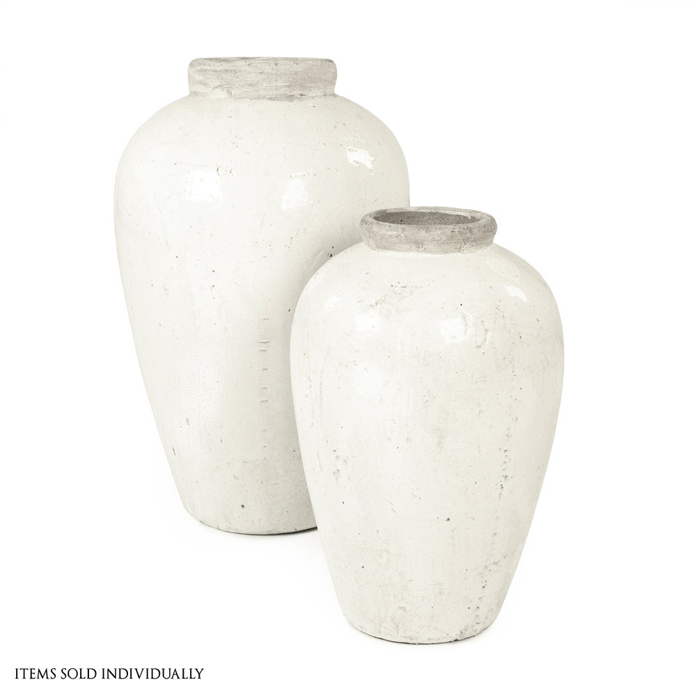 Terracotta Vase Made Of Stoneware In Distressed White Finish