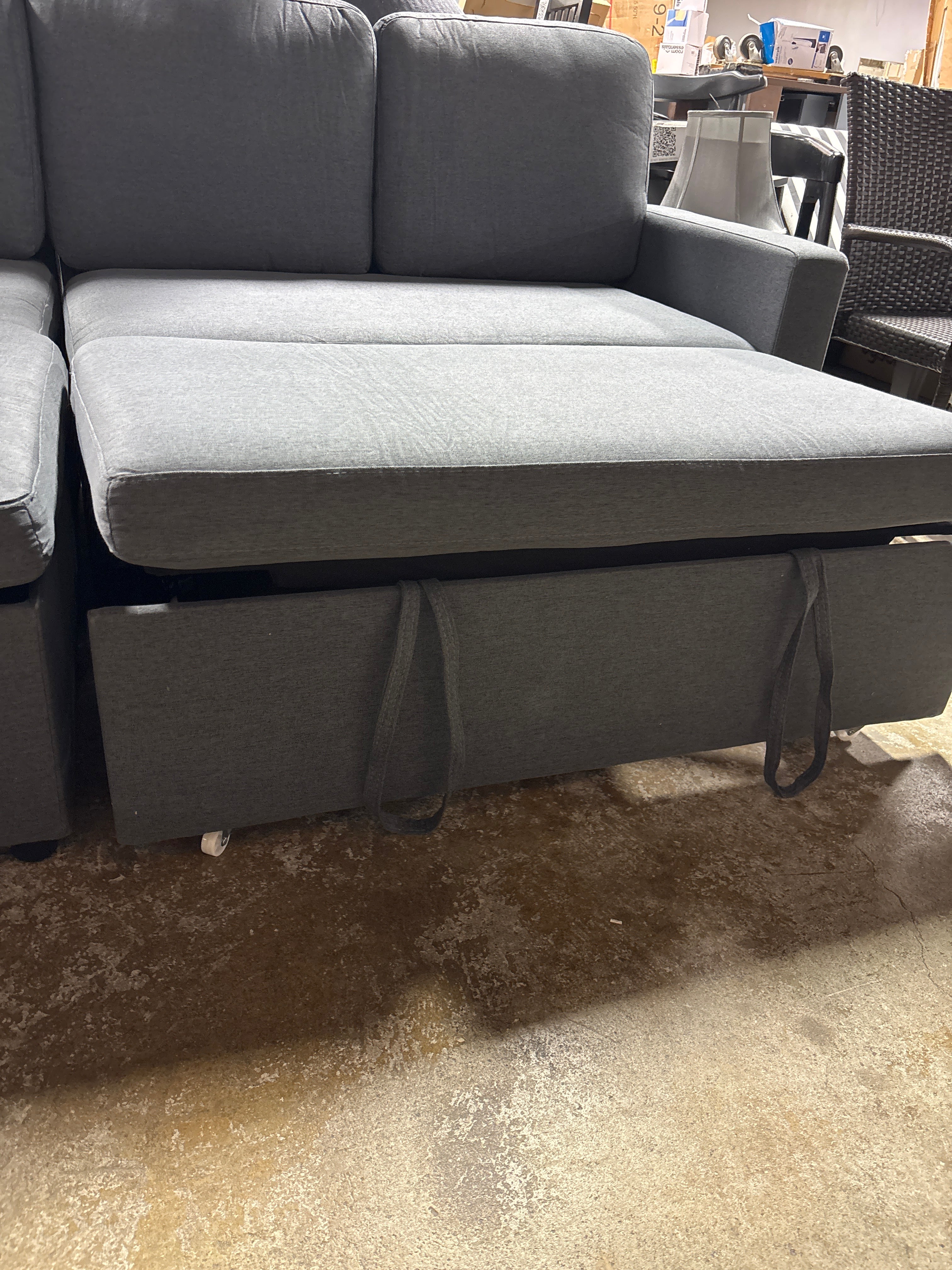 81" Sleeper Sofa Bed With Storage Chaise - Dark Gray SHOWROOM ITEM