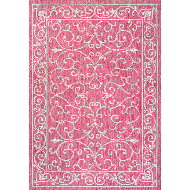 4x6 Fuchsia/Light Gray Rectangular Indoor/Outdoor Medallion French Country Pet Friendly Area rug