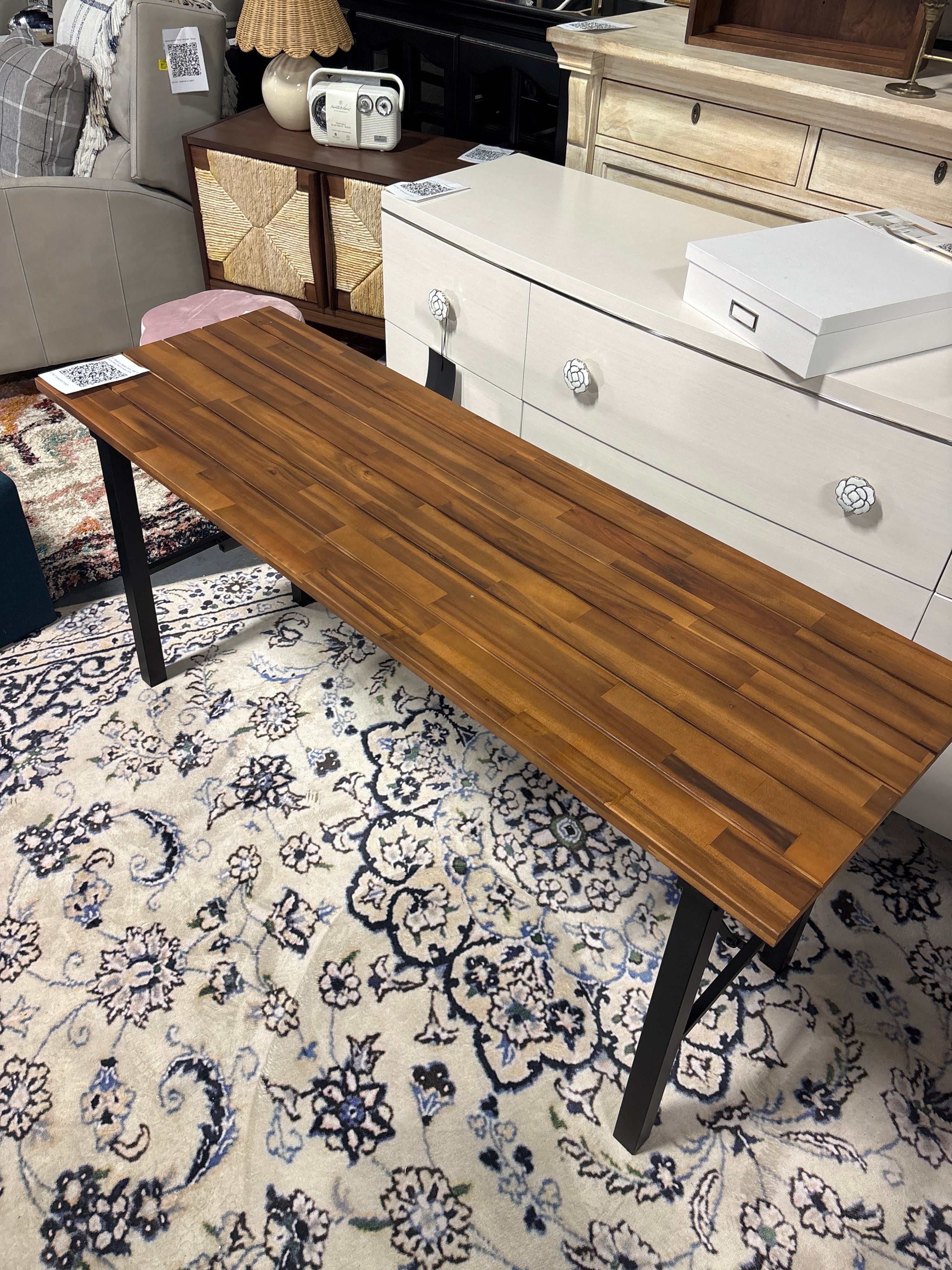 59" Tangkula Outdoor Dining Table with Acacia Wood Top and Metal Frame SHOWROOM ITEM