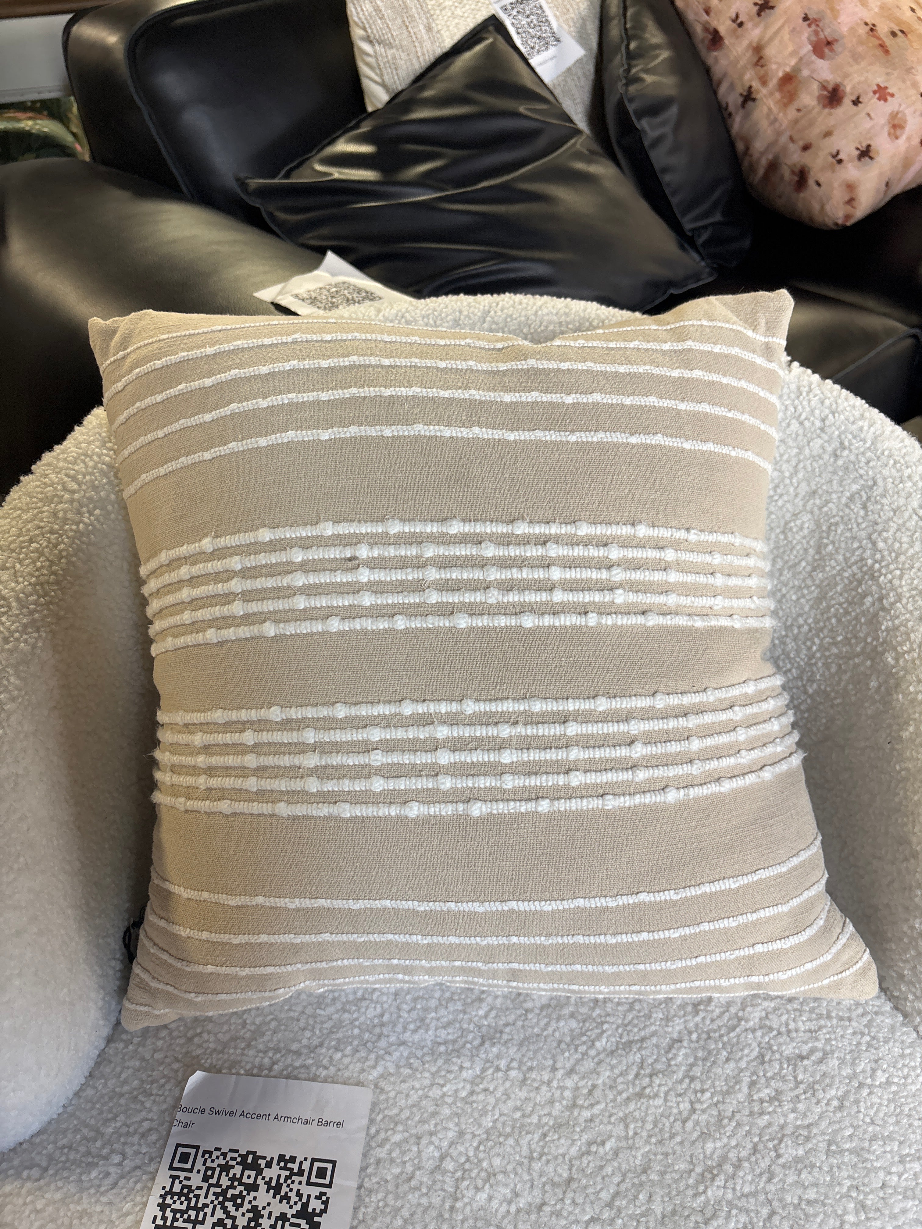 18"x18" Textured Bead Stripe Square Throw Pillow - Tan/Cream SHOWROOM ITEM