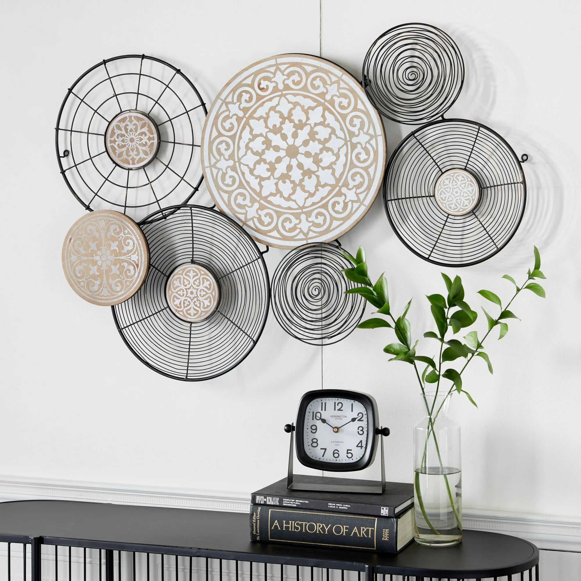 Black Metal Plate Wall Decor with Intricate Pattern