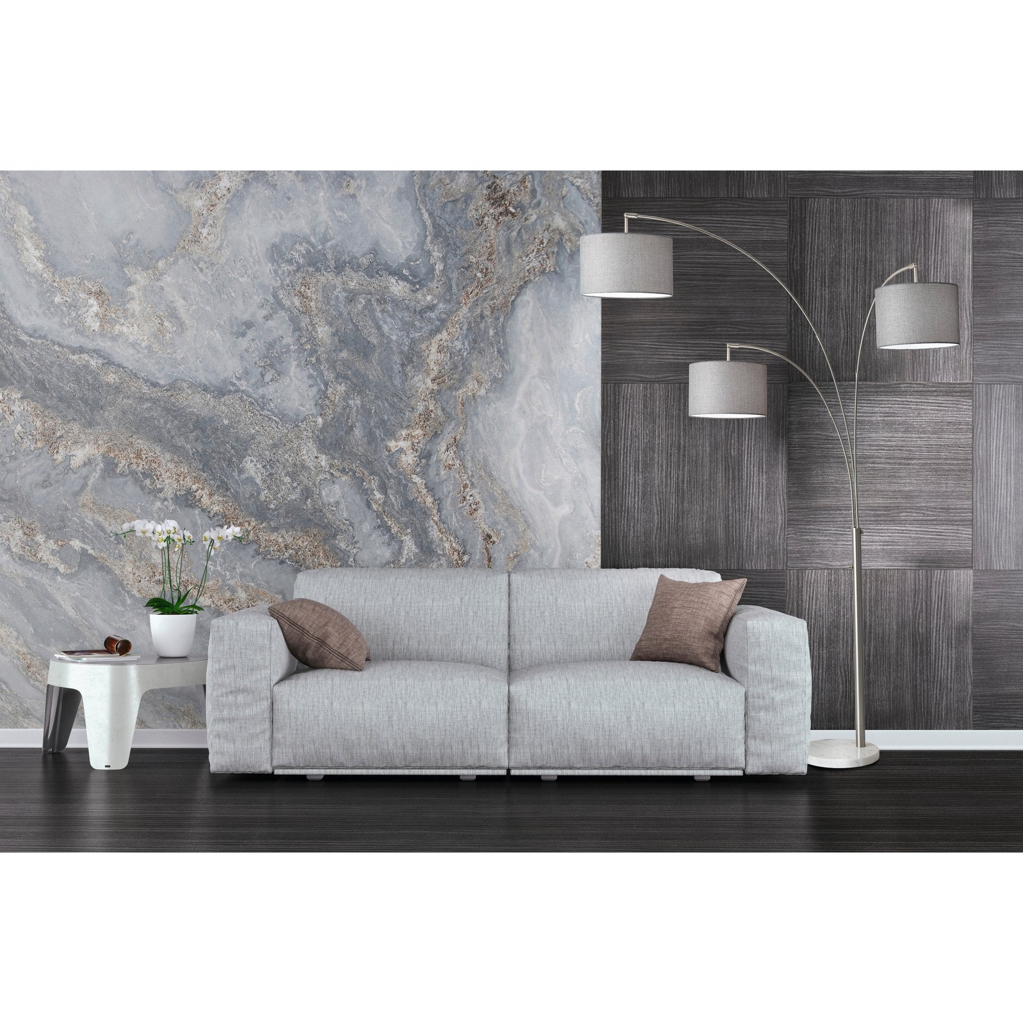 Bowery 3-Arm Arc Lamp Brushed Steel