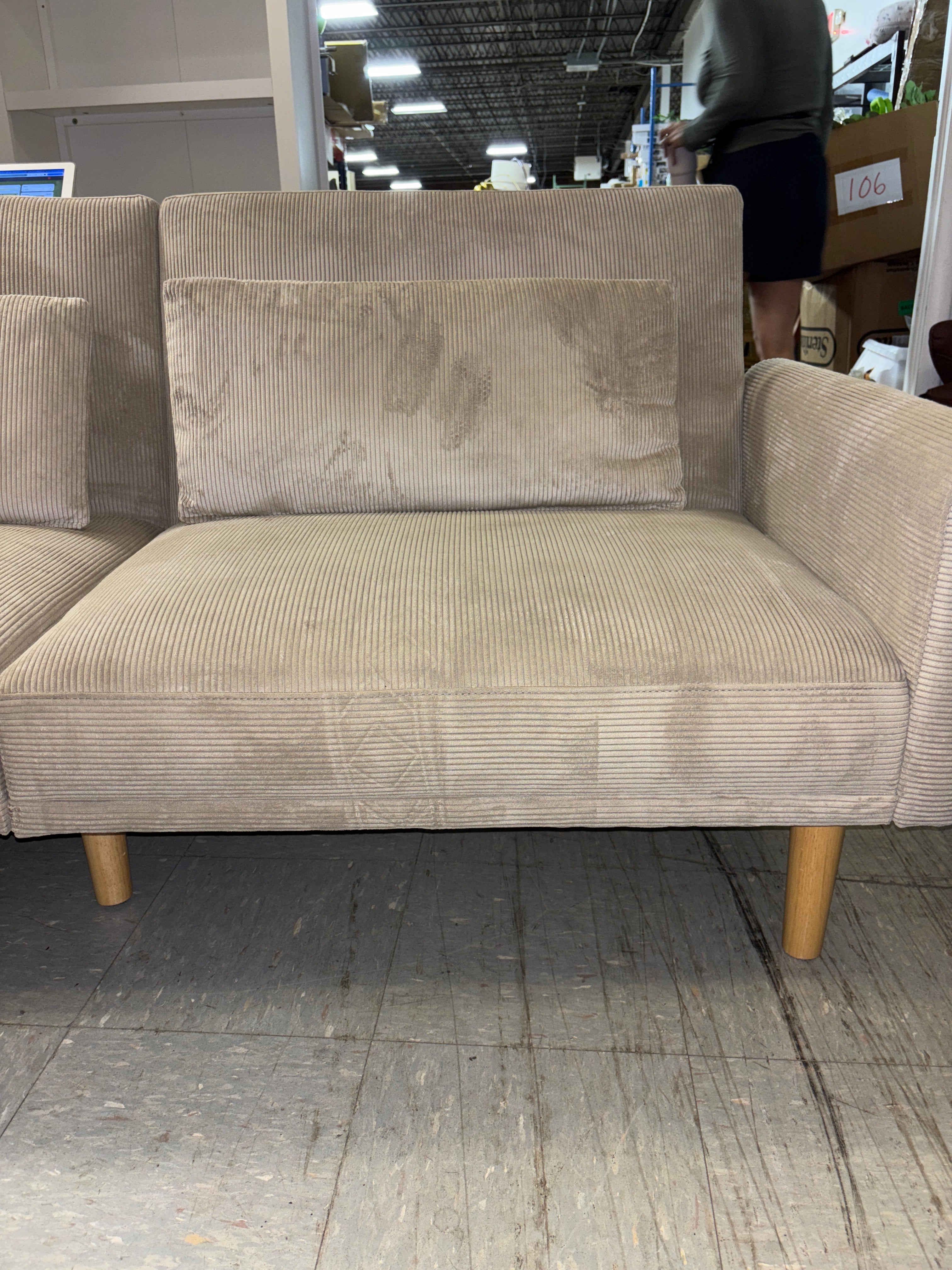 72" Mid Century Modern Futon Sofa - Taupe Corduroy SHOWROOM ITEM