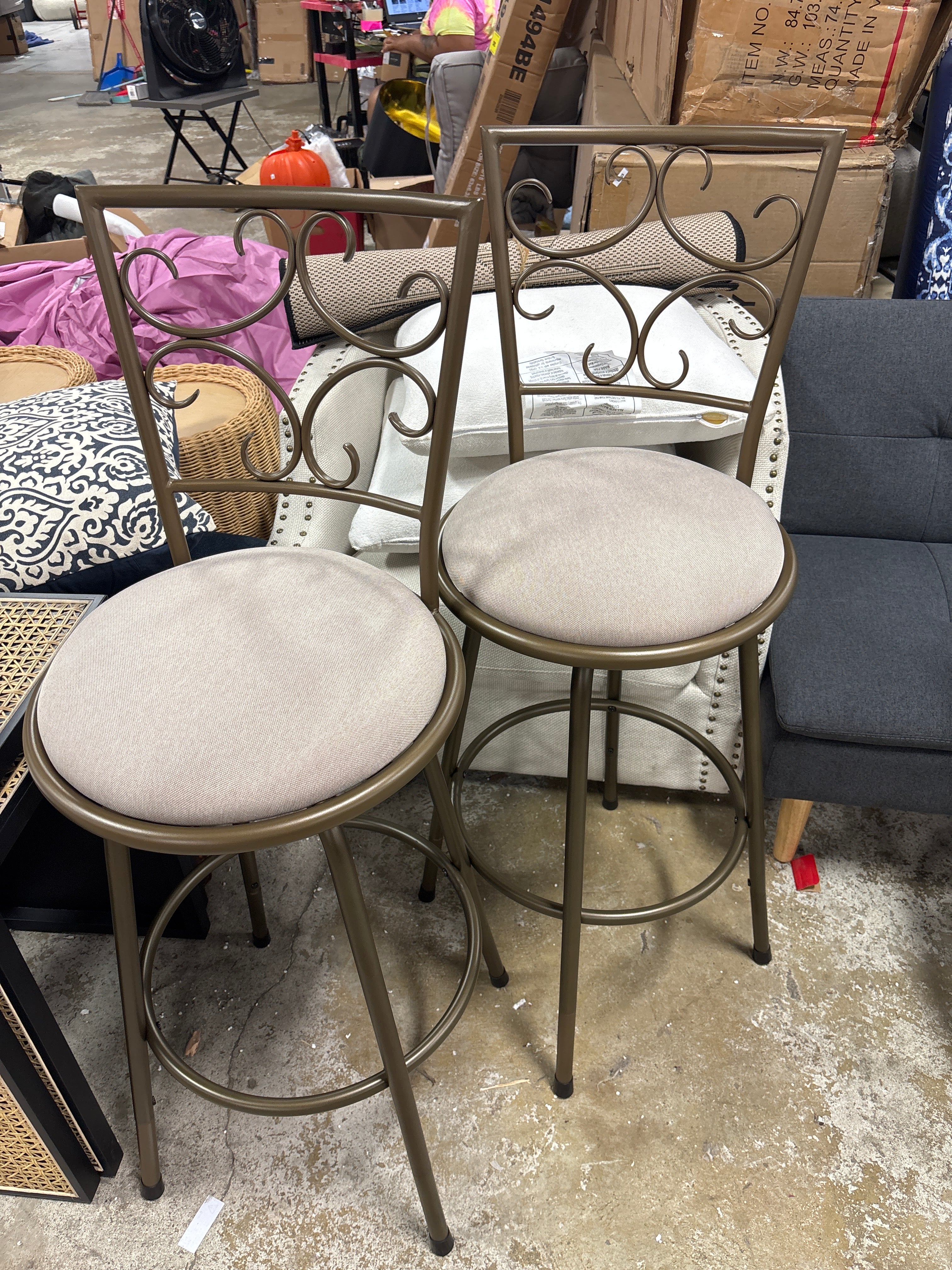 (Set of 2) Claremont Adjustable Height Swivel Barstools - Brown/Beige SHOWROOM ITEM