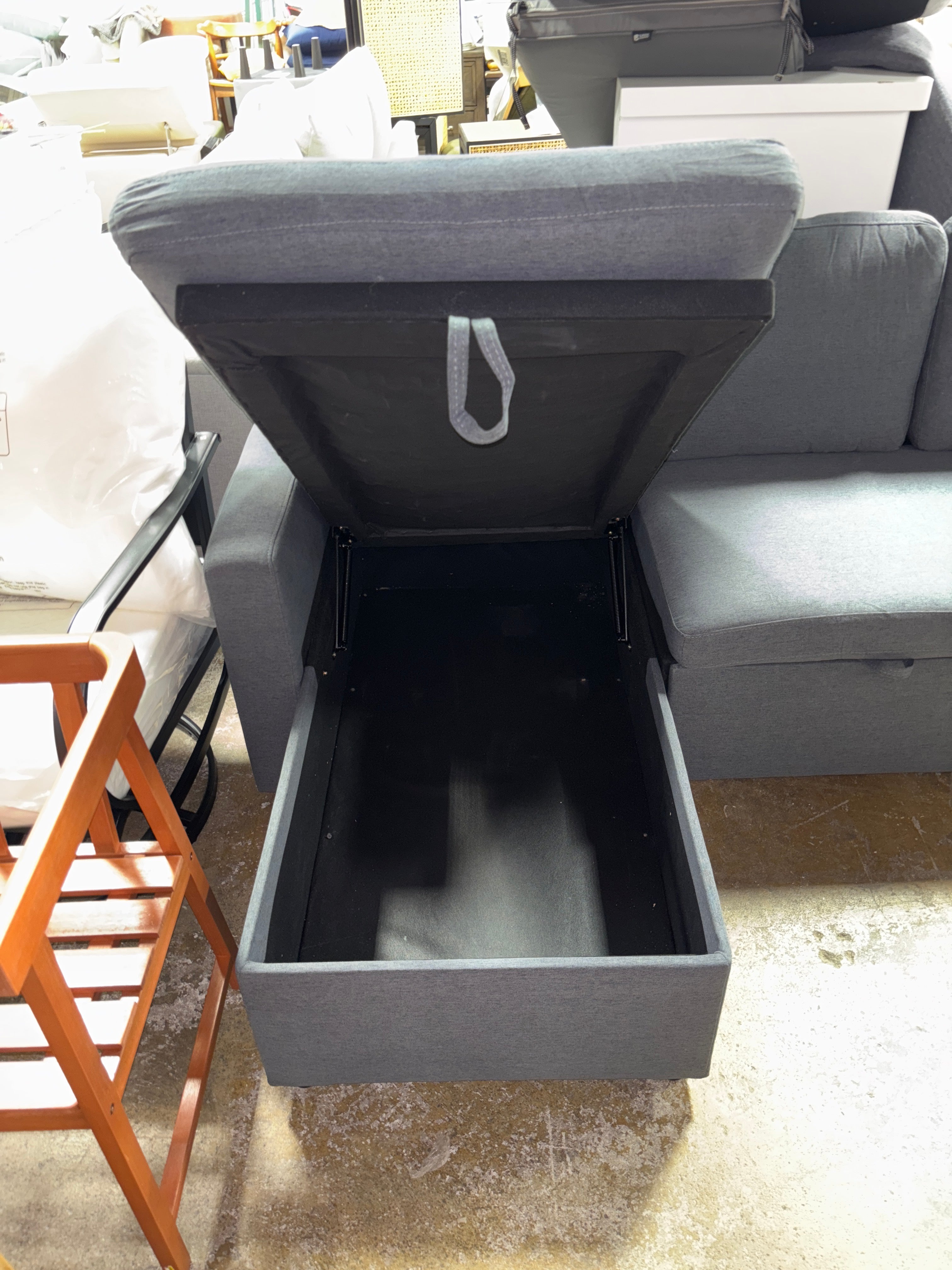 81" Sleeper Sofa Bed With Storage Chaise - Dark Gray SHOWROOM ITEM