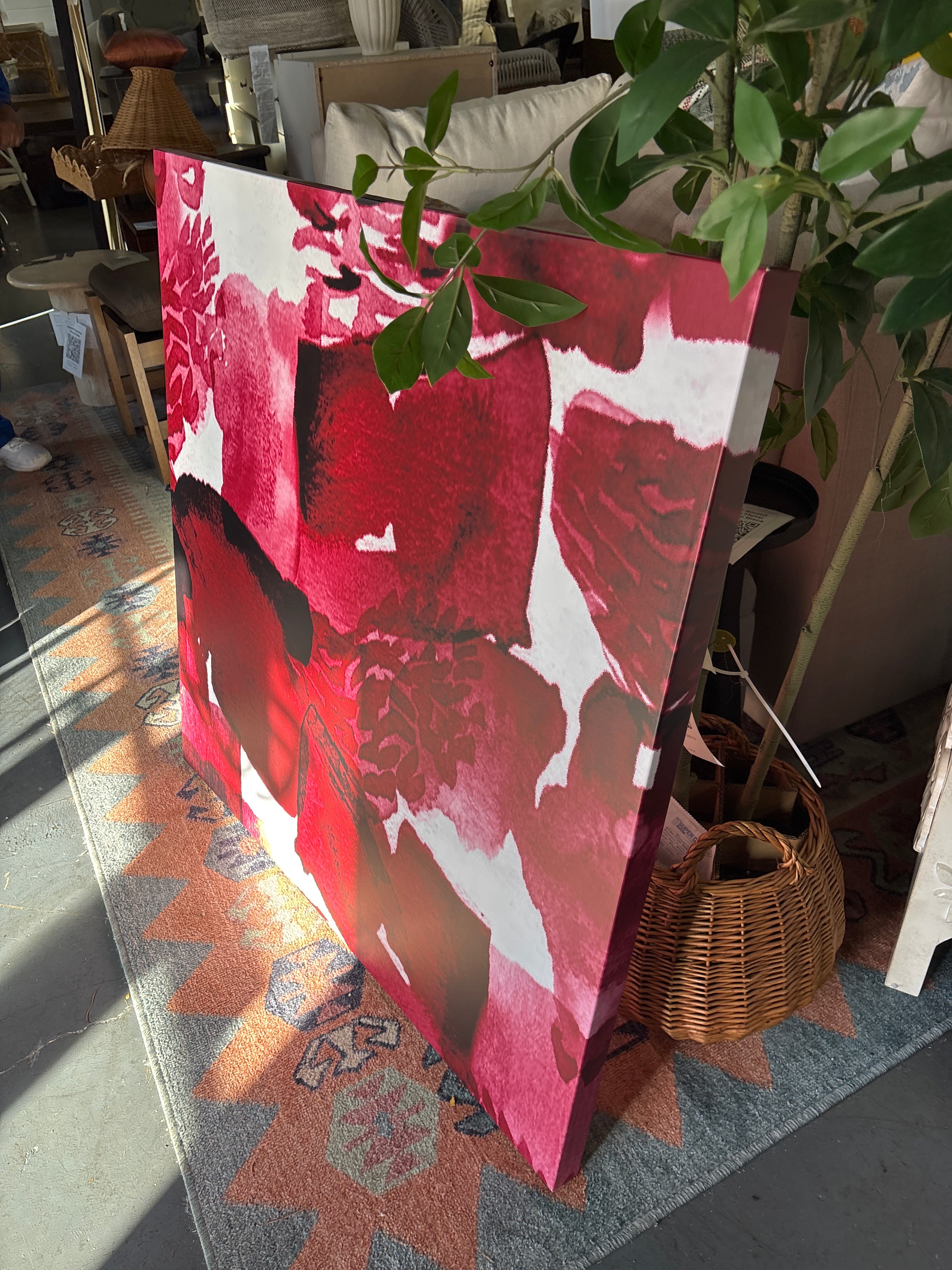 36"x36" " Abstract Burgundy Strokes On White " SHOWROOM ITEM