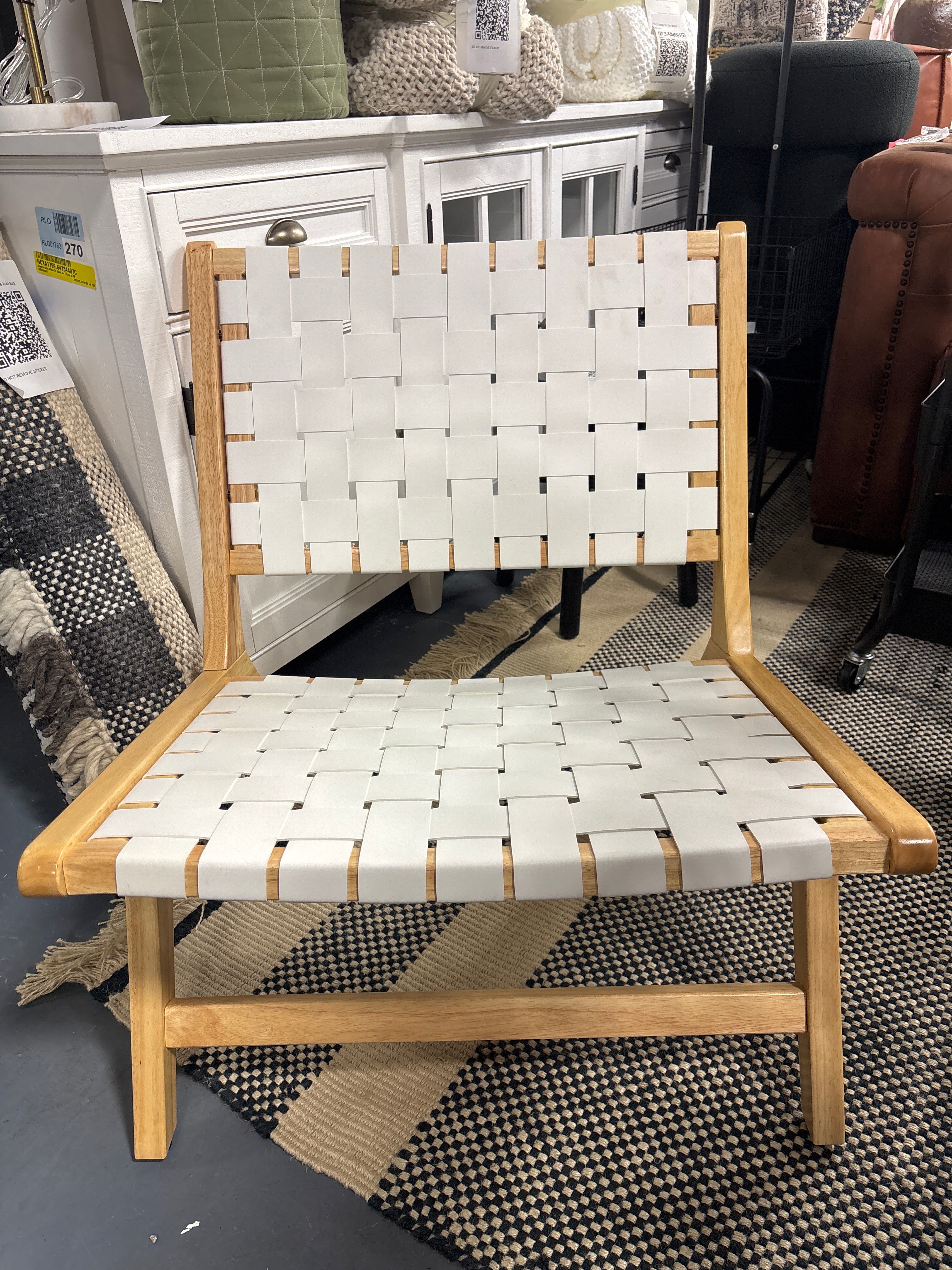 LUE BONA Midcentury Faux Leather Accent Chair - White SHOWROOM ITEM