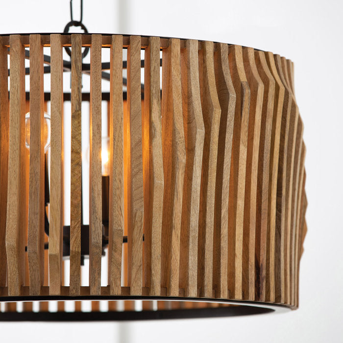 4 - Light Wood And Matte Black Shaded Pendant
