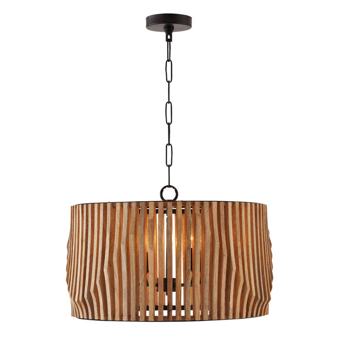 4 - Light Wood And Matte Black Shaded Pendant