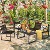 4 Pieces Patio Furniture Conversation Set with Sofa Loveseat Armrest Garden Deck