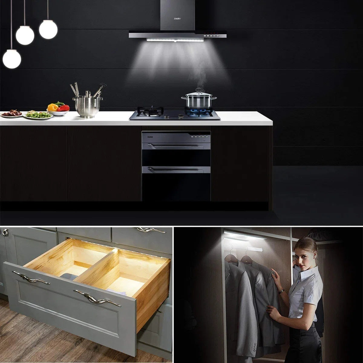 3-Pack Wireless Battery-Operated Under Cabinet Light Bar with Motion Sensor