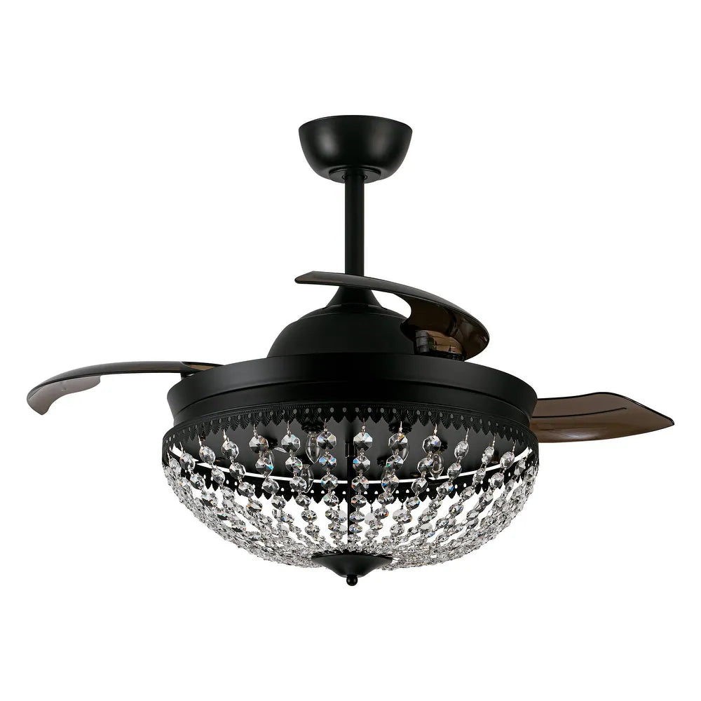 Black Retractable 3-Blade Crystal Chandelier Ceiling Fan with Remote