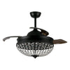 Black Retractable 3-Blade Crystal Chandelier Ceiling Fan with Remote