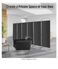6-Panels Folding Privacy Screen Fabric Privacy Screen for Home in Grey