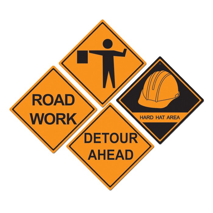 4 Piece Construction Sign Standup Set